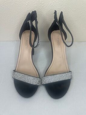 TOP Moda Black Rhinestone Strap Ankle-Heel Sandals